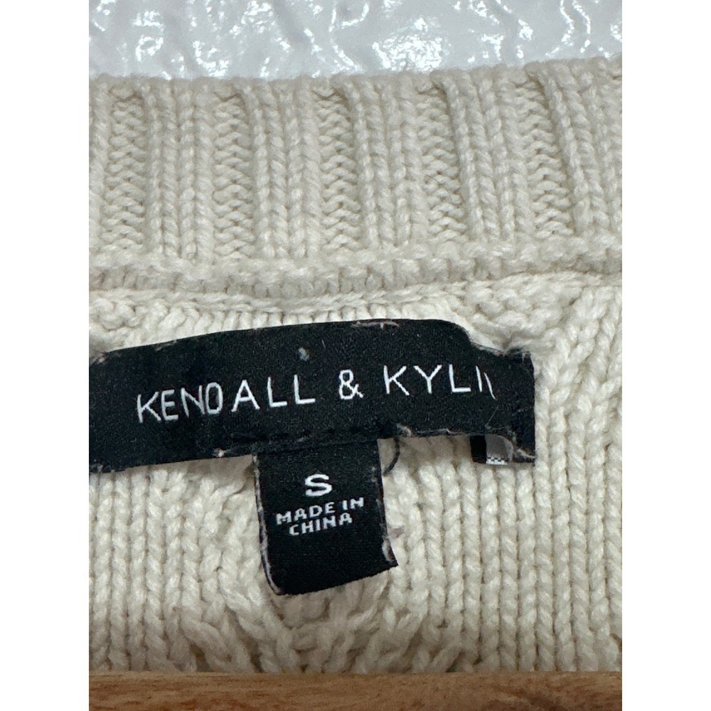 Kendall & Kylie Cream Cable Knit Cropped Color Block Sweater Small - Picture 5 of 7